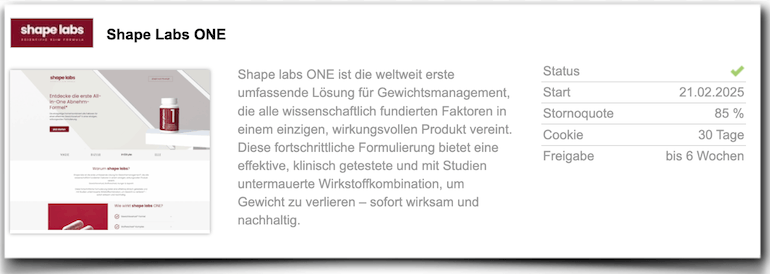 Abbild der 85 % Stornoquote Shape Labs ONE Stornoquote